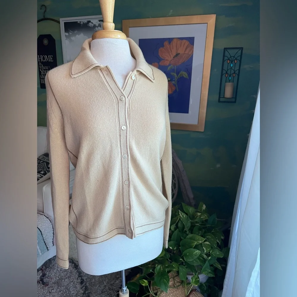 Neiman Marcus Tan and Cream Cardigan Sweater - Picture 2 of 5